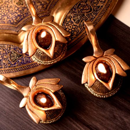 Brass Lotus Shape Diwali Diya With Handle Pack of 3
